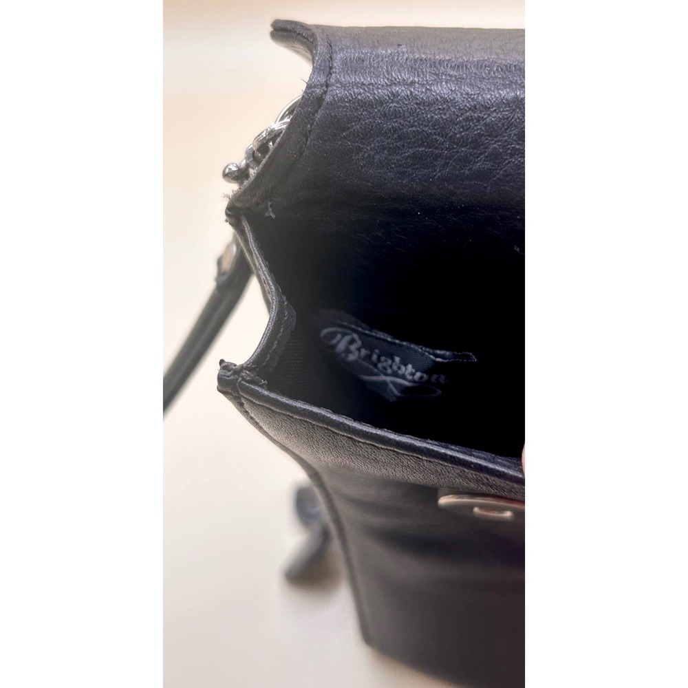 Brighton‎ Black Brown Croc Leather Crossbody Phone Bag Silver/Gold Heart - Picture 5 of 12